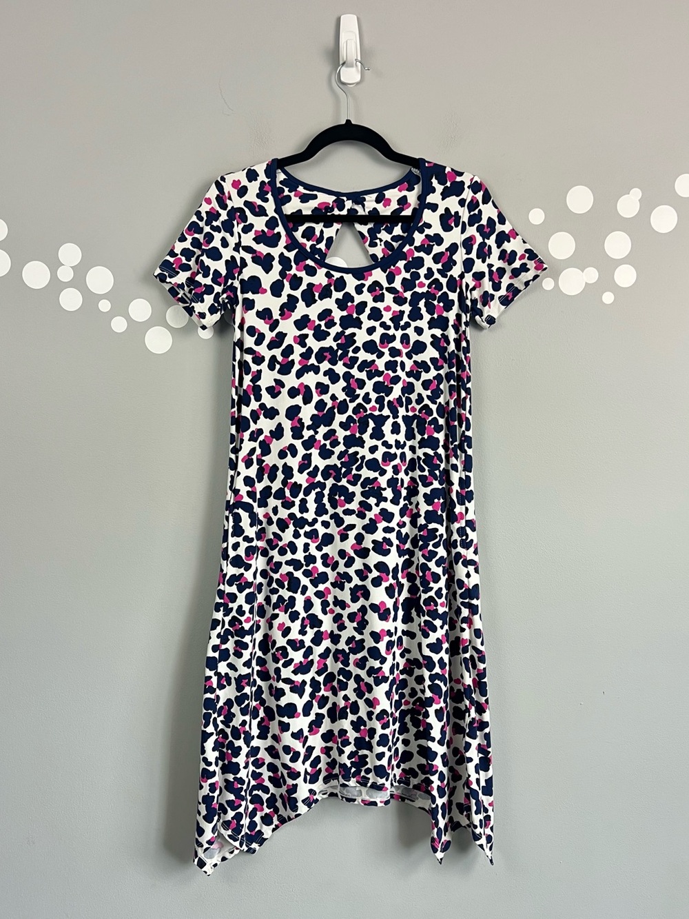 Cuddl Duds Flexwear Leopard Print Handkerchief Hem Dress SP Pockets